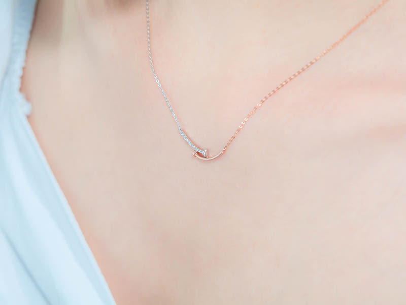 14K 콤비 커브드 못 목걸이