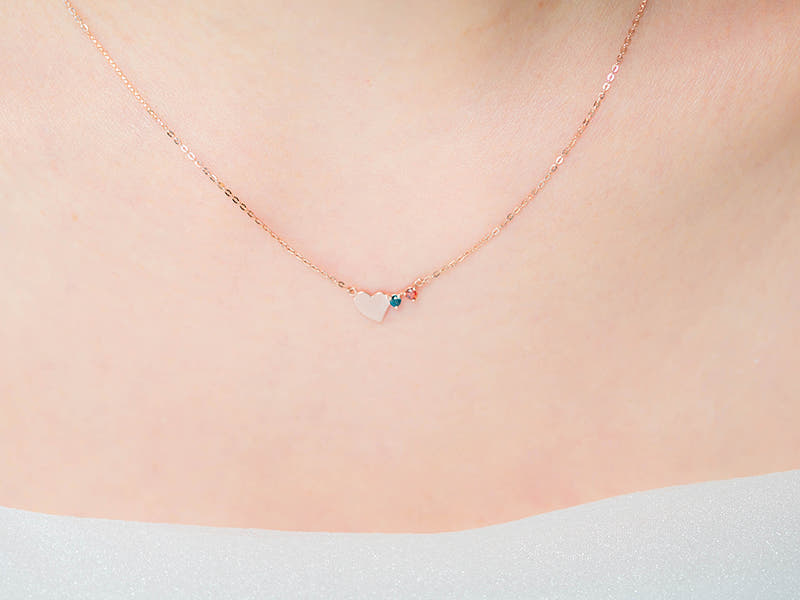 14K 블루 앤 오렌지 다이아 하트 목걸이
