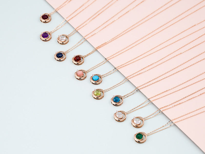 14K 럭키 위시 천연 탄생석 목걸이(5.0mm)